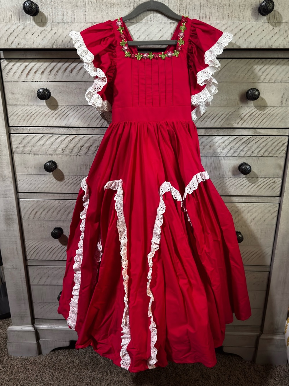 Dollcake Red Ruffled Lace-Trimmed Girls' Formal Dress